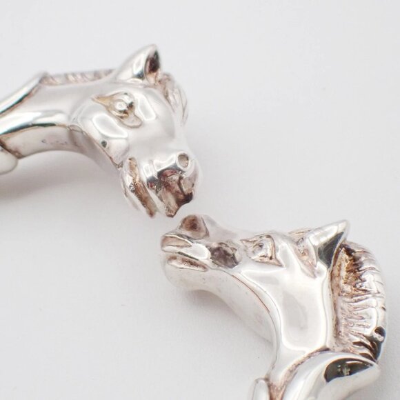 HERMES Logo Cheval Double Horse Head Bangle Bracelet Silver Accessory - Picture 6 of 16